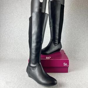SO Wedge Knee-High Tall Faux Leather Two Tone Boots 7.5 New